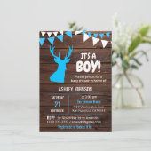 Rustiek thema Buck Blue BOY Baby Douche Uitnodigin Kaart (Staand voorkant)