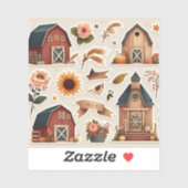 Rustiek-thema stickers met schuren, bloemen, (Vel)