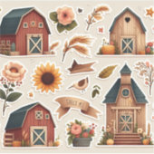 Rustiek-thema stickers met schuren, bloemen, (Voorkant)