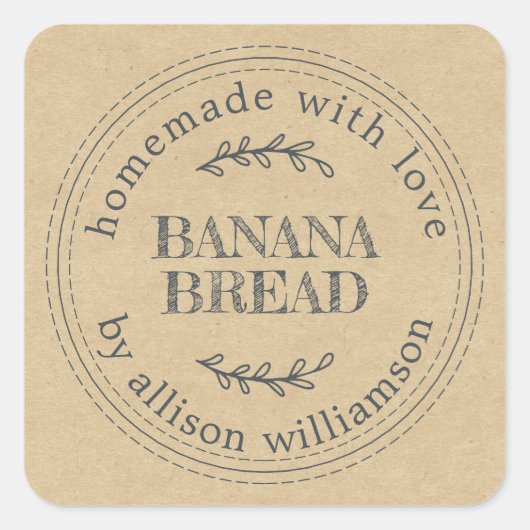 Rustiek Thuis Gebakken Geschenk Kraft Papier Vierkante Sticker (Voorkant)