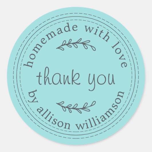 Rustiek Thuisgemaakt Met Liefde Turquoise Blauwe D Ronde Sticker (Voorkant)