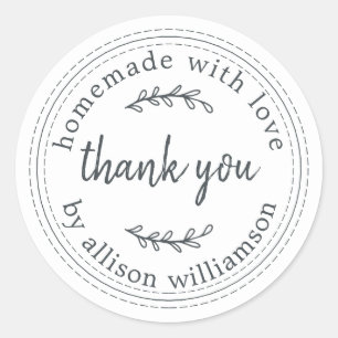Rustiek Thuisgemaakt Met Liefde Zwart WitDank Je Ronde Sticker