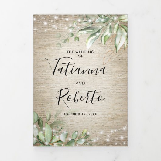 Rustiek Toscaans groen alles in één bruiloft Drieluik Uitnodiging (Cover)