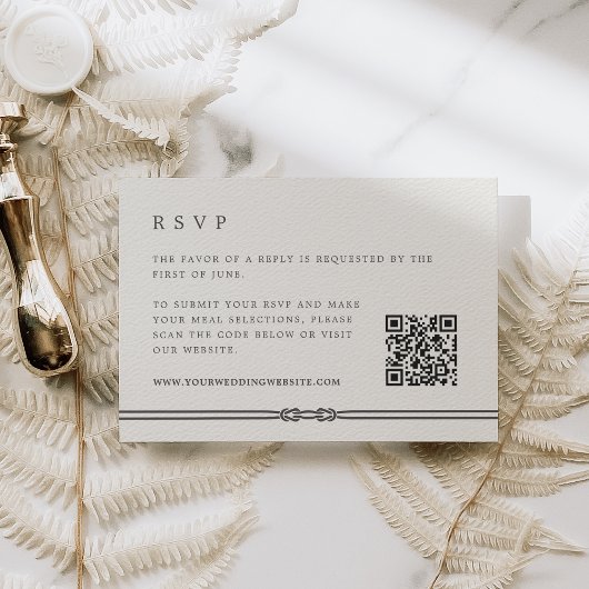 Rustiek Touw Detail Ecru Bruiloft QR Code RSVP Kaartje