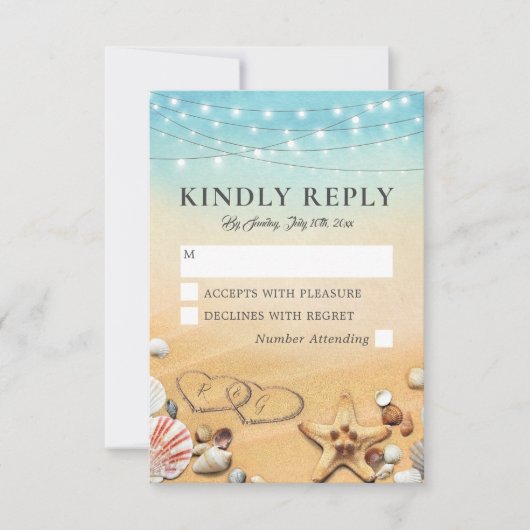 Rustiek Tropisch Strand Hart Wedding Response RSVP Kaartje (Voorkant)