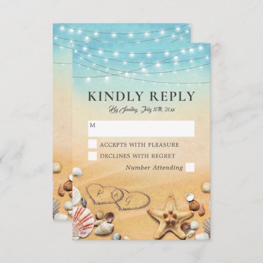 Rustiek Tropisch Strand Hart Wedding Response RSVP Kaartje (Voorkant / Achterkant)