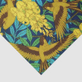 Rustiek Tropisch Wilde Bloemen Groene Vogels Tissuepapier (Detail)