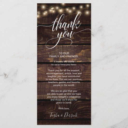 Rustiek Trouwdiner Dank u Plaats Instelling Kaart (Voorkant)