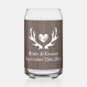 Rustiek trouwglas met lief gewei hart logo blikvorm glas (Voorkant)