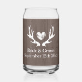 Rustiek trouwglas met lief gewei hart logo blikvorm glas (Achterkant)