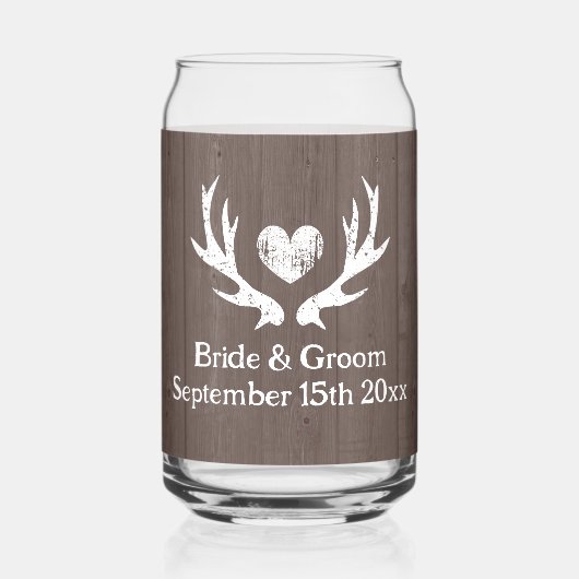 Rustiek trouwglas met lief gewei hart logo blikvorm glas (Achterkant)