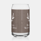 Rustiek trouwglas met lief gewei hart logo blikvorm glas (Links)