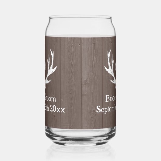 Rustiek trouwglas met lief gewei hart logo blikvorm glas (Links)