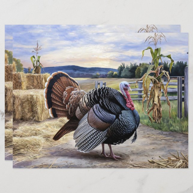 Rustiek Turkije Boerderij Thanksgiving Scrapbook P (Voorkant / Achterkant)