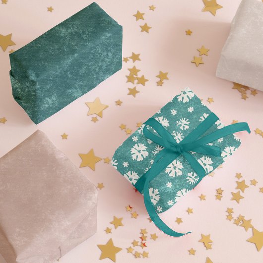 Rustiek Turquoise & Beige Sneeuwvlok Xmas Inpakpapier Vel