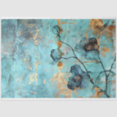 Rustiek Turquoise en Gouden Bloemmotief Tissuepapier (Voorkant)