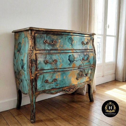 Rustiek Turquoise en Gouden Bloemmotief Tissuepapier