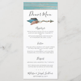 Rustiek Turquoise hout Boho Feather Diner Menu