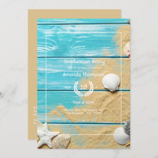 Rustiek Turquoise Strand Graduation Party Kaart (Voorkant / Achterkant)