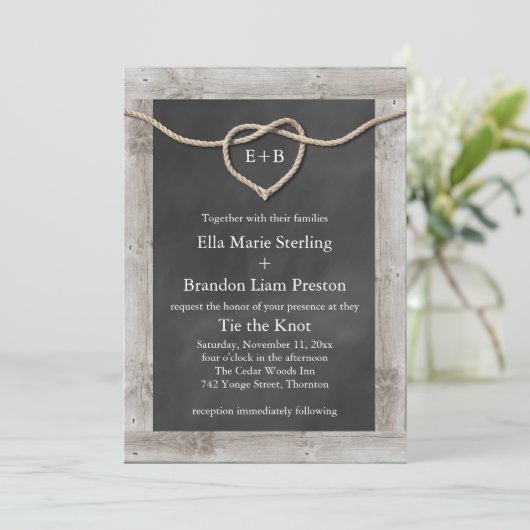 Rustiek Tying the Knot Bruiloft Uitnodiging (Staand voorkant)