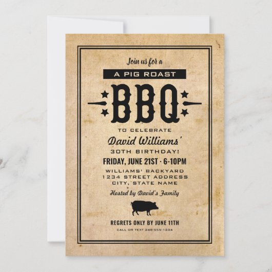 Rustiek Varken Gebraden BBQ Verjaardagsfeest Kaart (Voorkant)