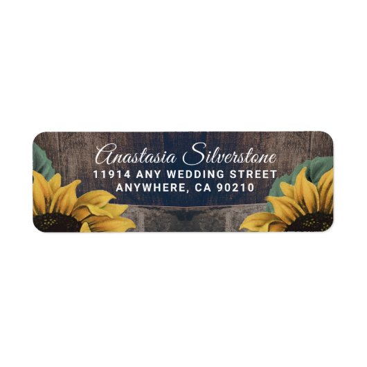 Rustiek vat  zonnebloem bruiloft adres etiket (Voorkant)