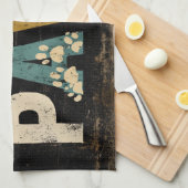 Rustiek "Veeg je poten"-teken met pootafdrukken Theedoek (Quarter Fold)