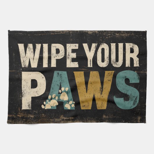 Rustiek "Veeg je poten"-teken met pootafdrukken Theedoek (Horizontaal)