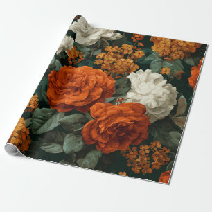 Rustiek Verbrand Oranje Groen Botanisch Bloemig Kr Cadeaupapier