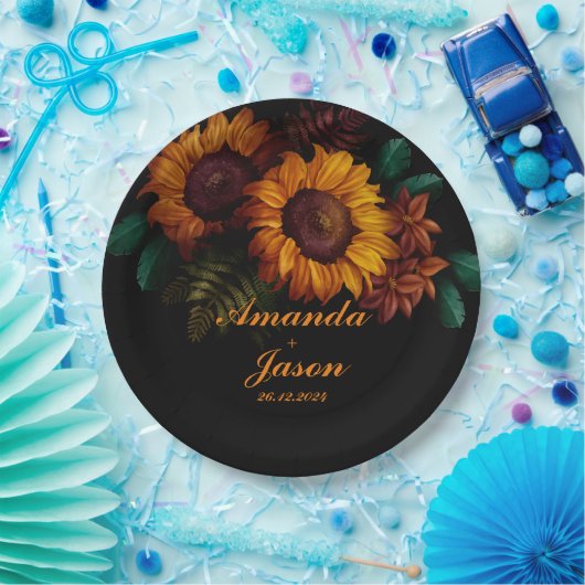 Rustiek verbrand Sinaasappel Bloemen bruiloft Papieren Bordje (Feest)