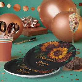 Rustiek verbrand Sinaasappel Bloemen bruiloft Papieren Bordje