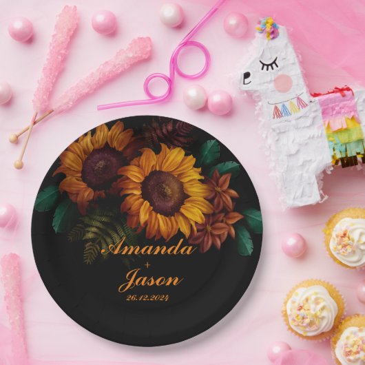 Rustiek verbrand Sinaasappel Bloemen bruiloft Papieren Bordje (Feest)