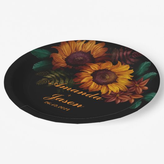 Rustiek verbrand Sinaasappel Bloemen bruiloft Papieren Bordje (Gekanteld)