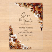 Rustiek Verbrand Sinaasappel Bloemen Bruiloft Save Acryl Uitnodigingen (Voorkant)