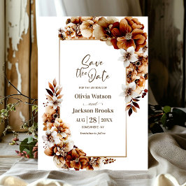 Rustiek Verbrand Sinaasappel Bloemen Bruiloft Save Save The Date
