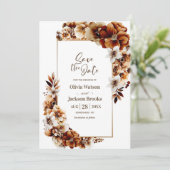 Rustiek Verbrand Sinaasappel Bloemen Bruiloft Save The Date (Staand voorkant)