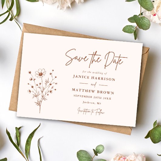Rustiek Verbrand Sinaasappel Boho Elegante Fotobru Save The Date