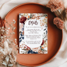 Rustiek Verbrand Sinaasappel Boho Floral Wedding D Informatiekaartje
