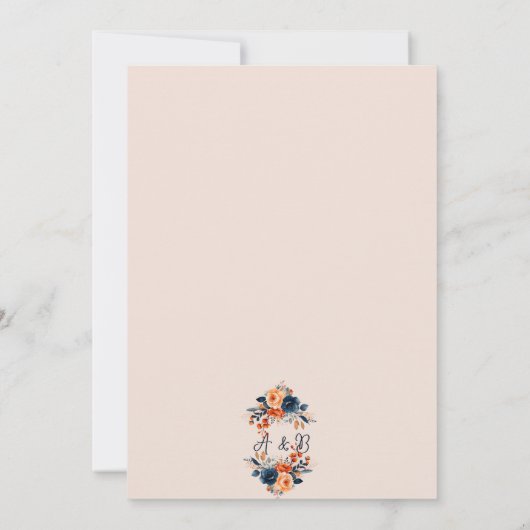 Rustiek Verbrand Sinaasappel en Blauw Bloemen Brui Kaart (Achterkant)