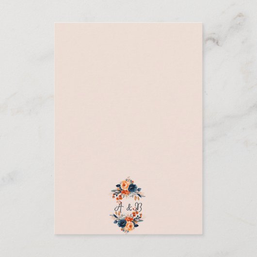 Rustiek verbrand Sinaasappel en blauw bruiloft Det Informatiekaartje (Achterkant)