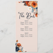 Rustiek Verbrand Sinaasappel en Blauw Wedding Bar  Menu (Voorkant)