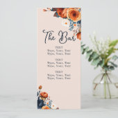 Rustiek Verbrand Sinaasappel en Blauw Wedding Bar  Menu (Staand voorkant)