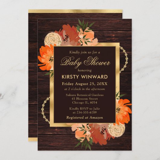 Rustiek Verbrand Sinaasappel Herfst Bloemen Baby s Kaart (Voorkant / Achterkant)