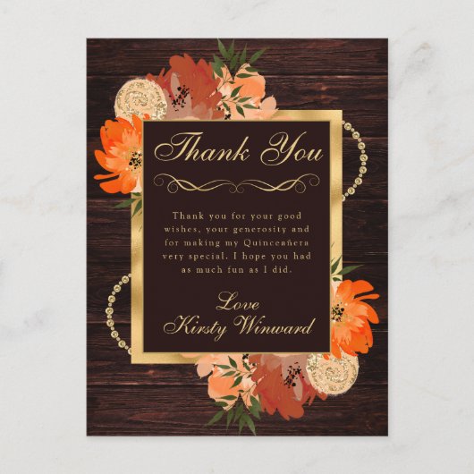 Rustiek Verbrand Sinaasappel Herfst Bloemen Quince Briefkaart (Voorkant)