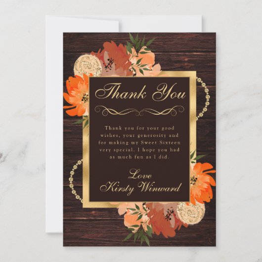 Rustiek Verbrand Sinaasappel Herfst Bloemen Sweet Bedankkaart (Voorkant)