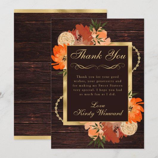 Rustiek Verbrand Sinaasappel Herfst Bloemen Sweet  Bedankkaart (Voorkant / Achterkant)