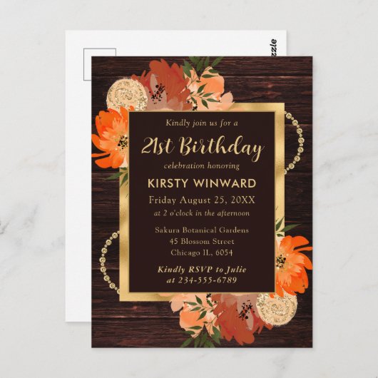 Rustiek Verbrand Sinaasappel Herfst Bloemen Verjaa Briefkaart (Voorkant / Achterkant)