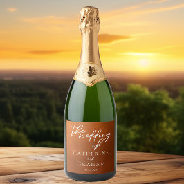 Rustiek Verbrand Sinaasappel Herfst bruiloft Custo Sparkling Wijnetiket