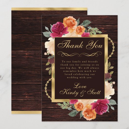 Rustiek Verbrand Sinaasappel Rode Herfst Bloemen H Bedankkaart (Voorkant / Achterkant)