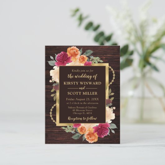 Rustiek Verbrand Sinaasappel Rode Herfst Bloemen H Briefkaart (Staand voorkant)